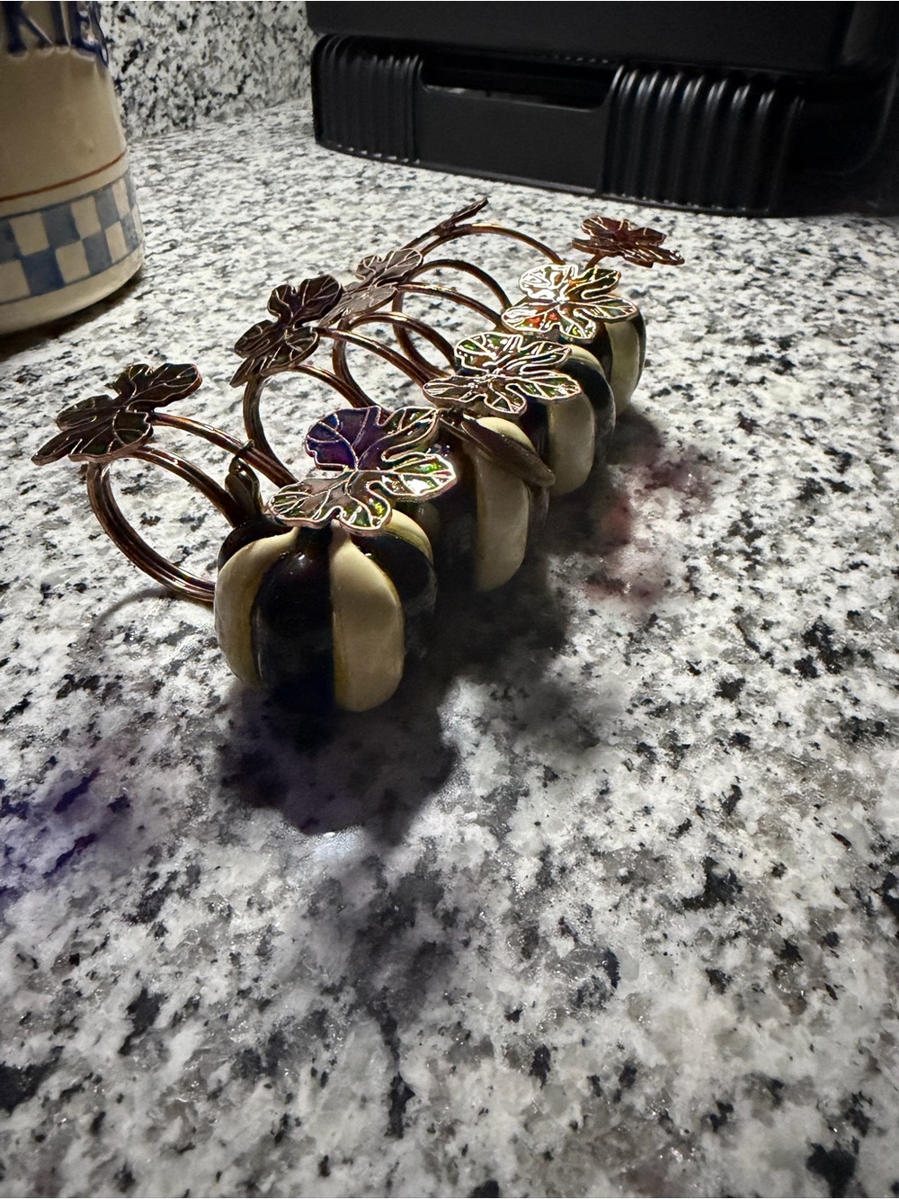 McKenzie Childs Set of sex4 Decorative Pumpkin Napkin Rings - Black & Cream